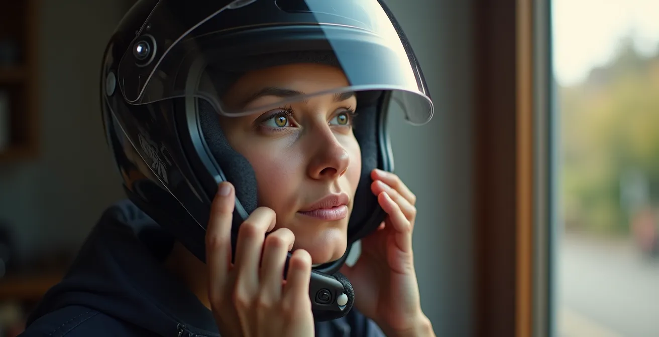 Demostración del ajuste correcto de un casco de moto con prueba de presión