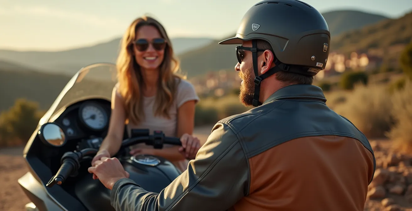 Detalle de asiento doble de moto GT con sistema de calefacción visible