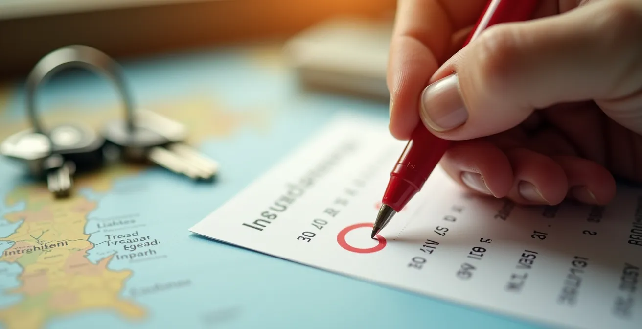 Mano marcando fechas en calendario con iconos de motos y destinos turísticos españoles