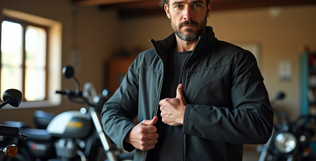 Demostración del espacio necesario entre chaqueta y torso para airbag interno