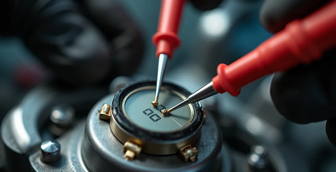 Diagnóstico con multímetro en regulador de moto mostrando medición voltaje