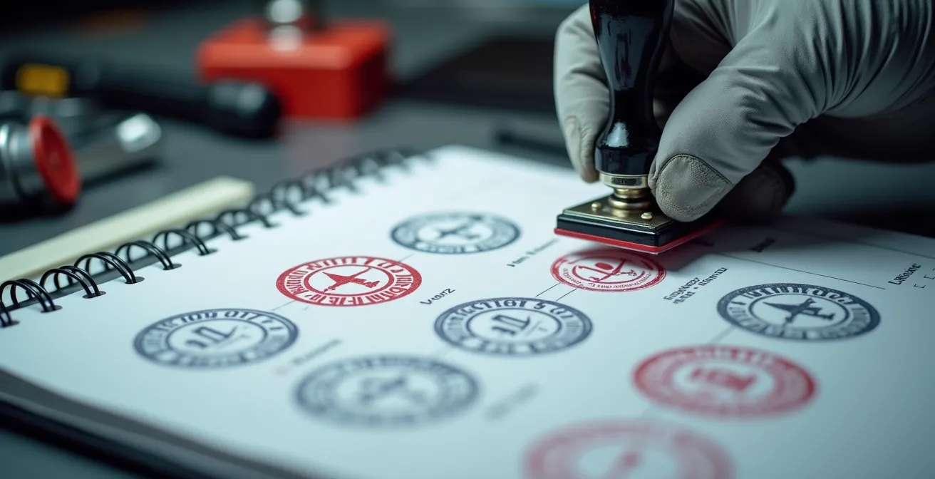 Libro de mantenimiento oficial con sellos de revisión en taller español