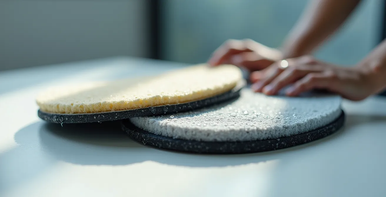Almohadillas de casco desmontadas mostrando proceso de mantenimiento