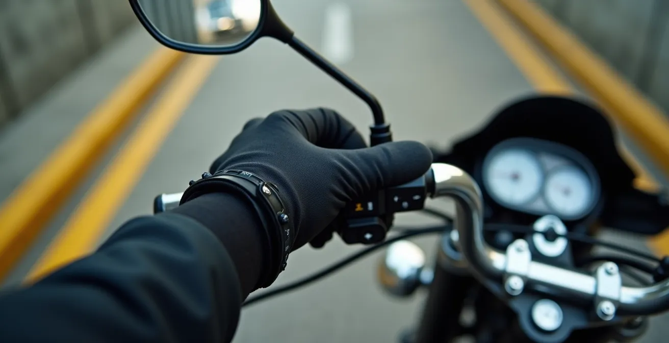 Detalle del botón de marcha atrás en el manillar de una moto de turismo