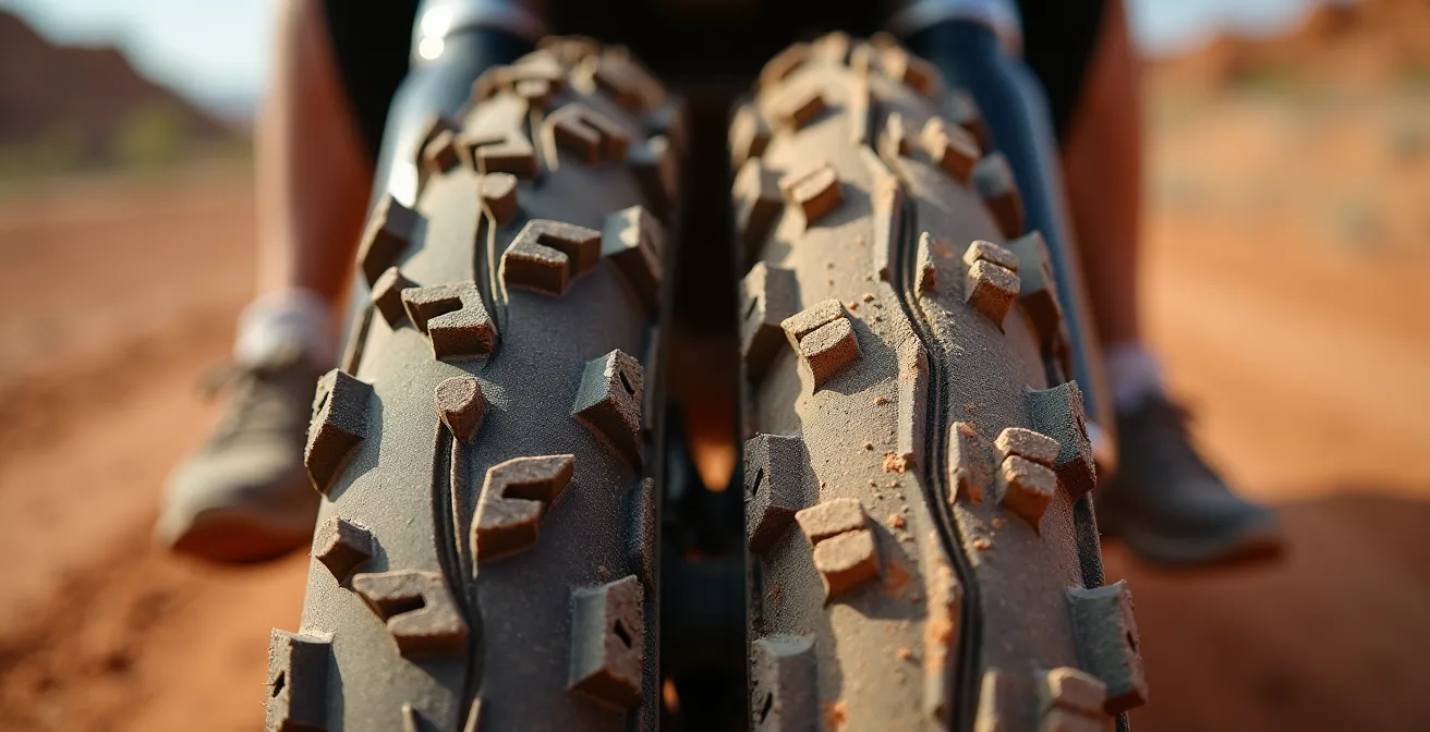 Comparación visual de neumáticos trail con diferentes patrones de desgaste