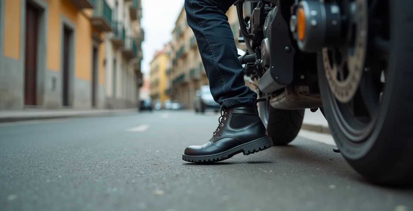 Simulación de pie atrapado bajo motocicleta en pendiente urbana de Madrid