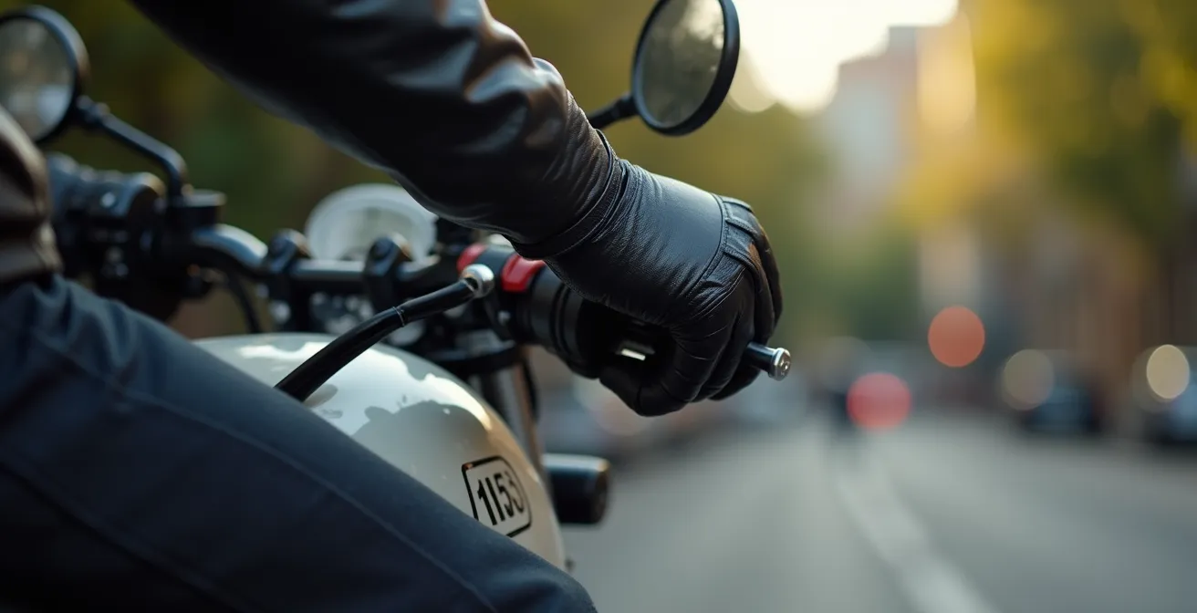 Motorista practicando el arranque en pendiente en las cuestas de Montjuïc en Barcelona