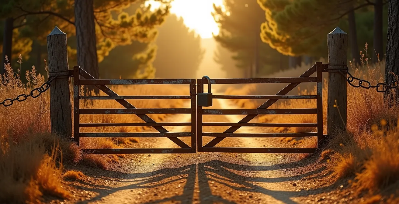 Señal de prohibición de vehículos a motor en pista forestal durante época de incendios
